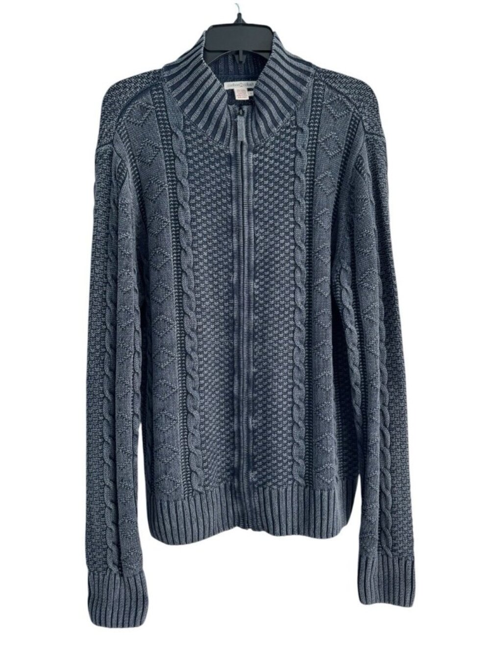 Carbon 2 Cobalt Men's Sz L Stavanger Blue Gray Cable Knit Sweater Linen Blend